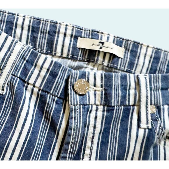 7 FOR ALL MANKIND White and Blue Striped Mid Rise Skinny Ankle Jeans Size 30 - Picture 4 of 8